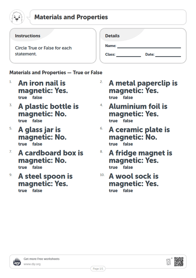 Materials and Properties page 1