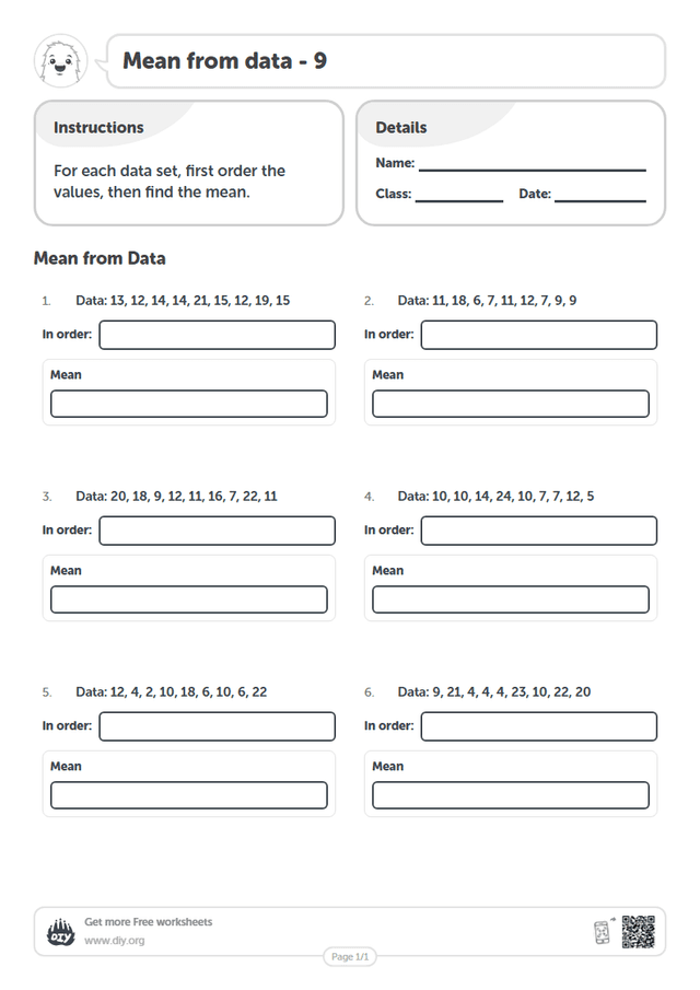 Mean from data - 9 page 1