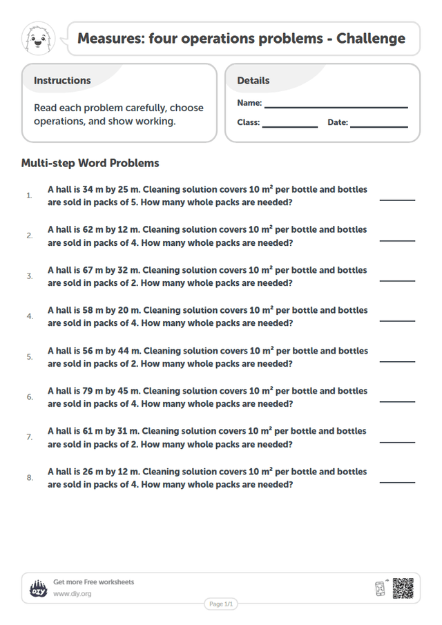 Measures: four operations problems page 1