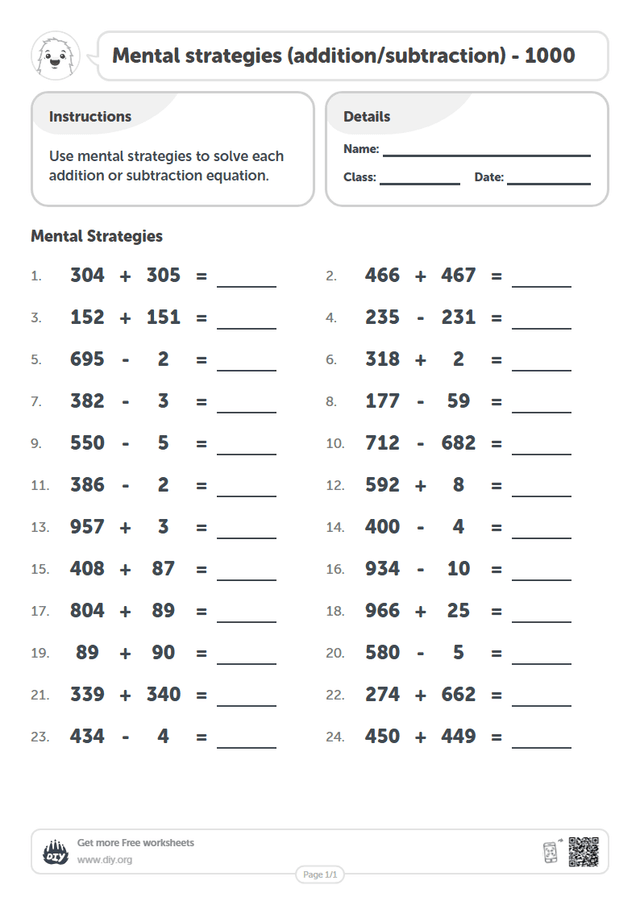 Mental strategies (addition/subtraction) - 1000 page 1