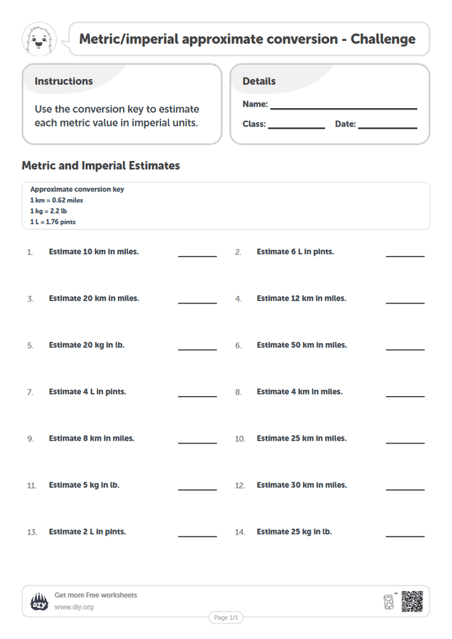 Metric/imperial approximate conversion page 1
