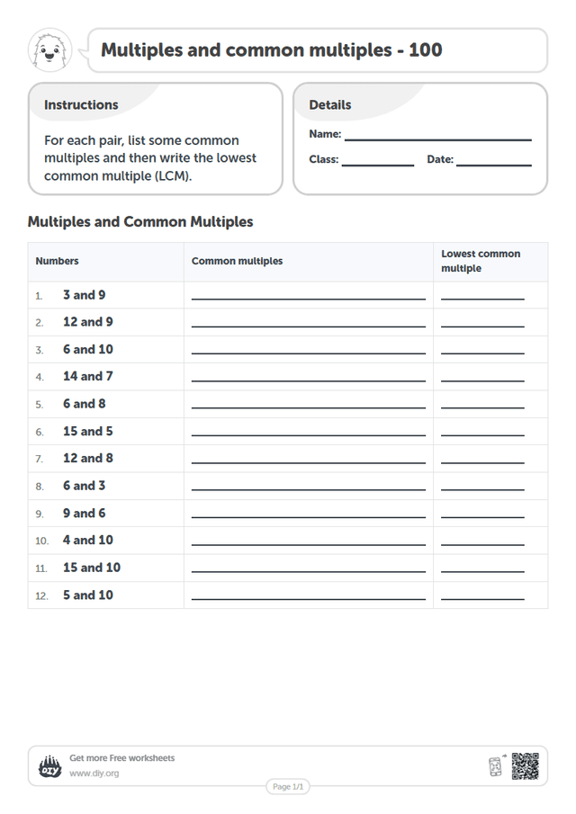 Multiples and common multiples - 100 page 1