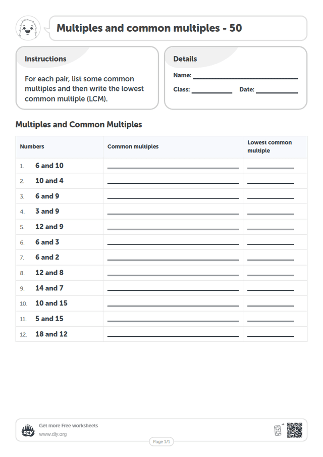 Multiples and common multiples - 50 page 1