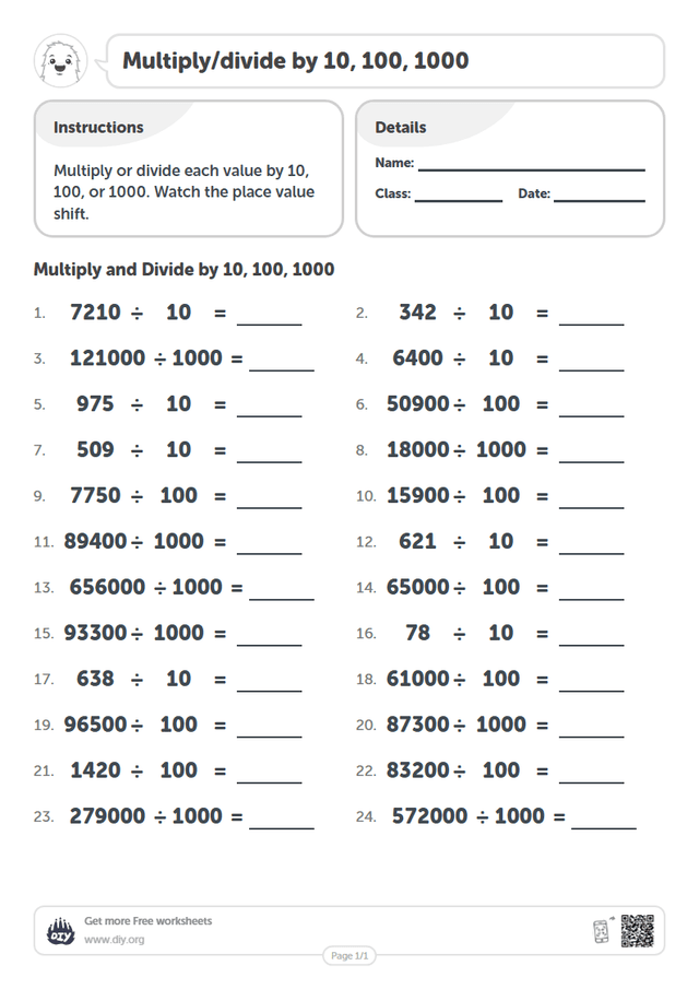 Multiply/divide by 10, 100, 1000 page 1