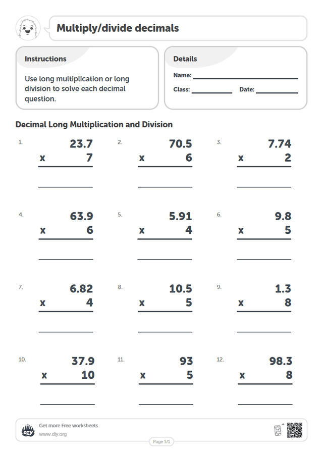 Multiply/divide decimals page 1