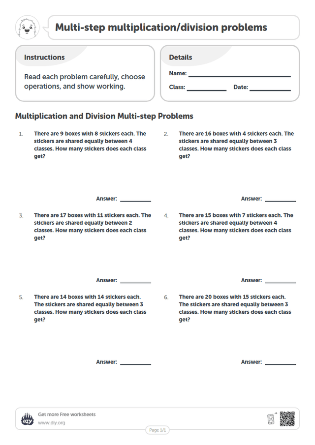 Multi-step multiplication/division problems page 1