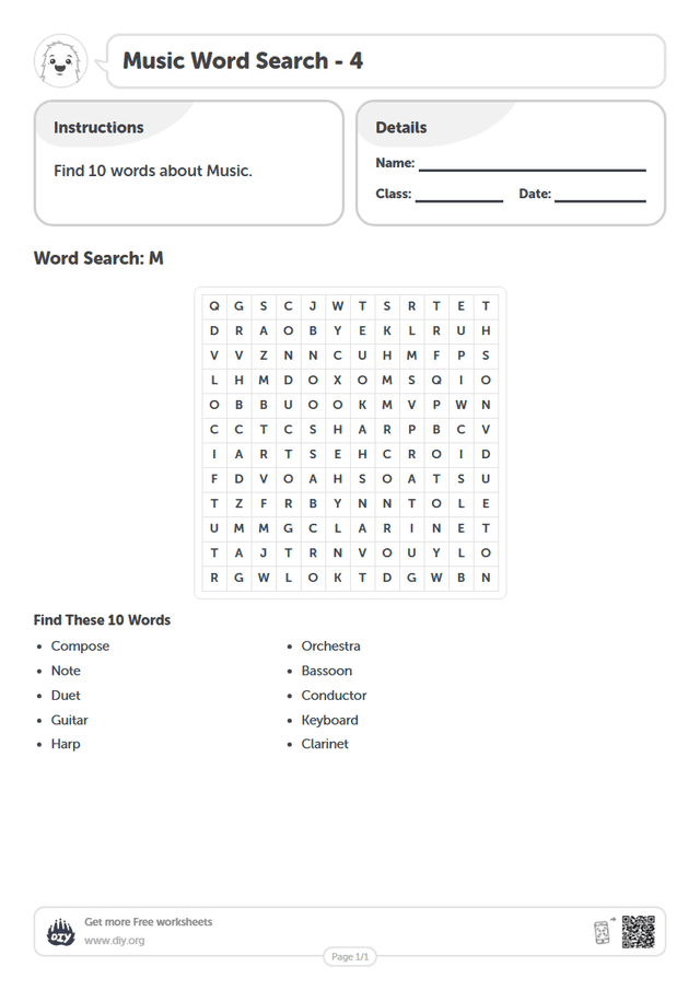 Music Word Search page 1