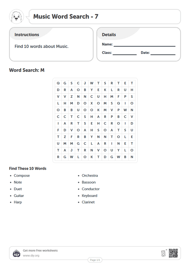 Music Word Search page 1