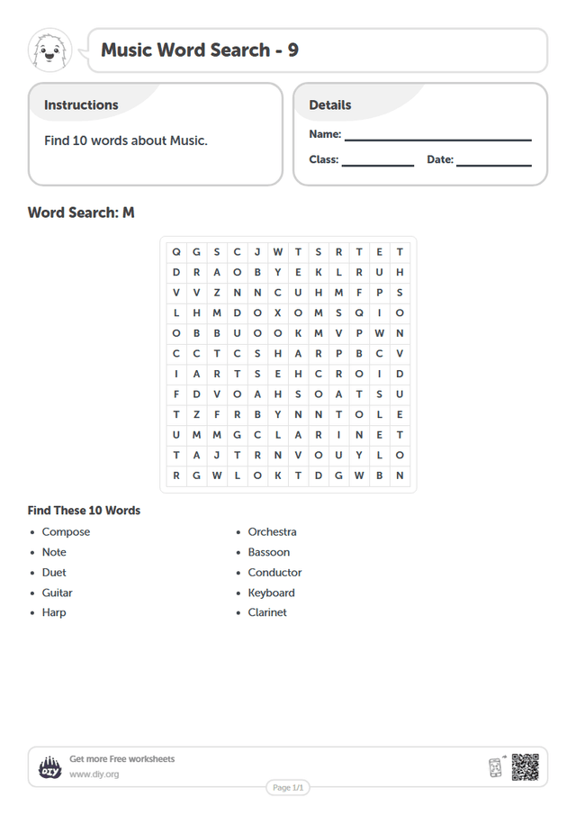 Music Word Search page 1