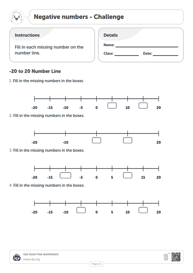 Negative numbers page 1