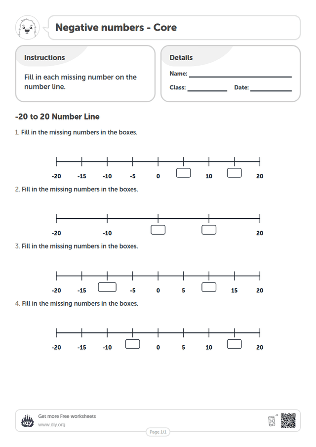 Negative numbers page 1