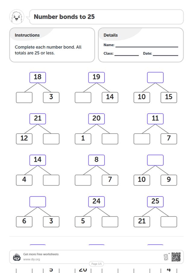 Number bonds to 25 page 1