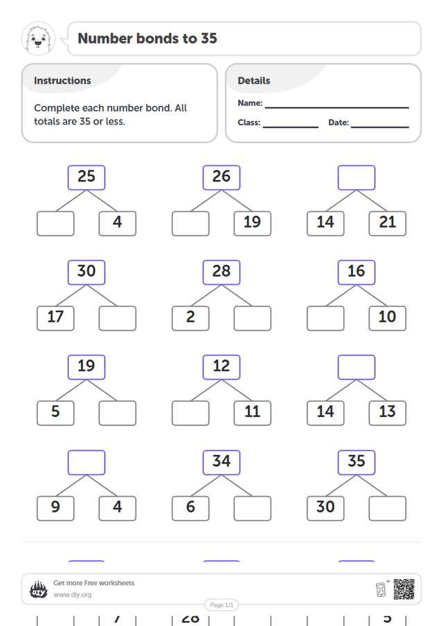 Number bonds to 35 page 1