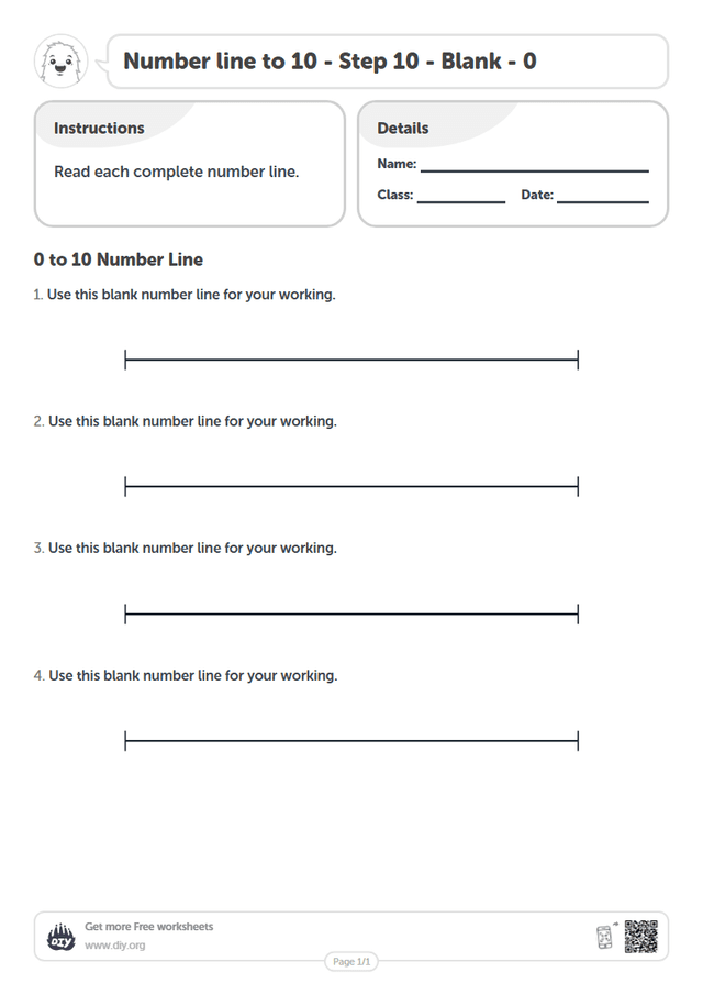 Number line to 10 - Step 10 - Blank - 0 page 1