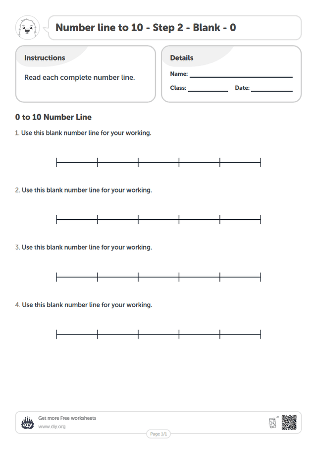 Number line to 10 - Step 2 - Blank - 0 page 1