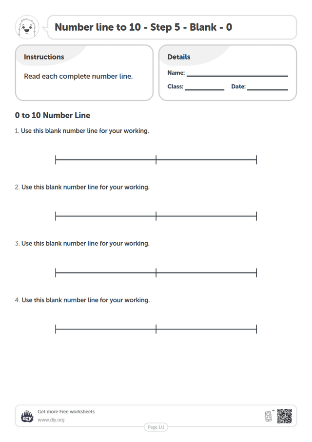 Number line to 10 - Step 5 - Blank - 0 page 1