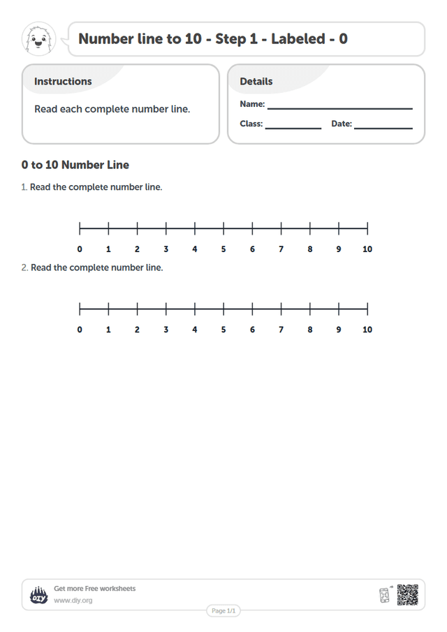 Number line to 10 - Step 1 - Labeled - 0 page 1