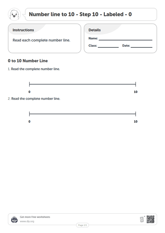 Number line to 10 - Step 10 - Labeled - 0 page 1
