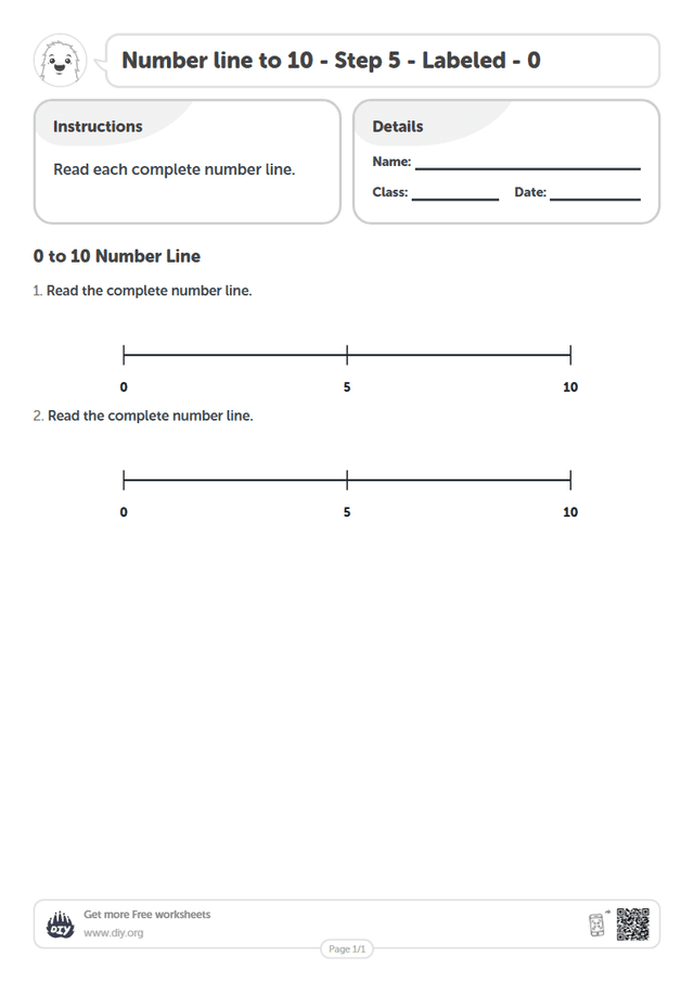 Number line to 10 - Step 5 - Labeled - 0 page 1