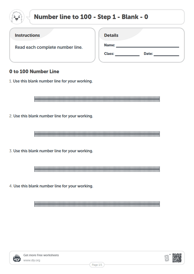 Number line to 100 - Step 1 - Blank - 0 page 1