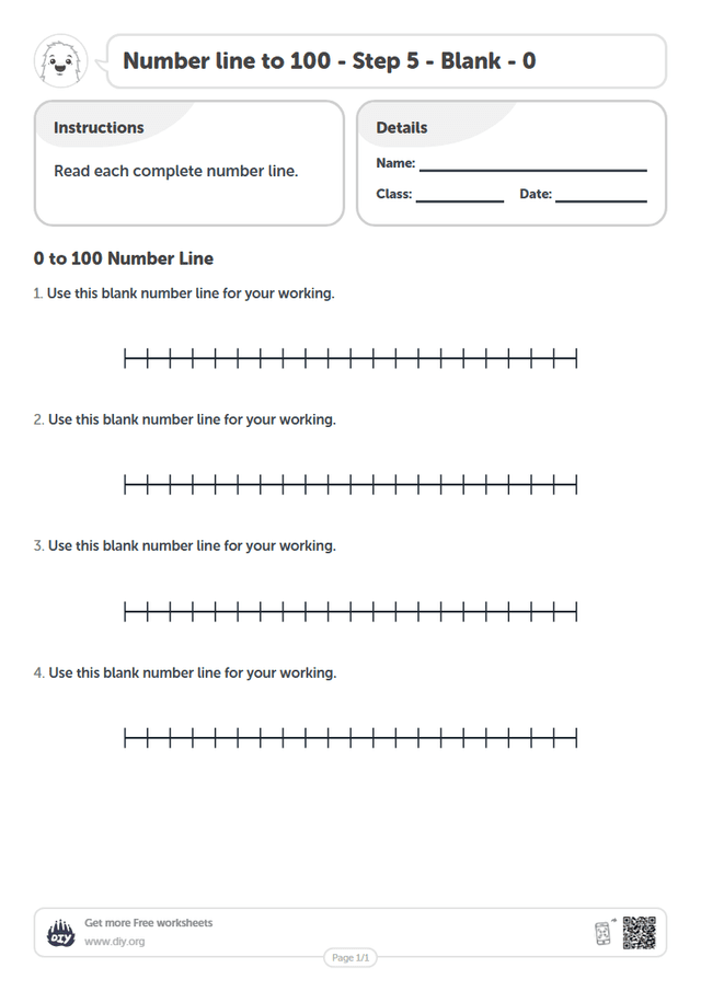 Number line to 100 - Step 5 - Blank - 0 page 1
