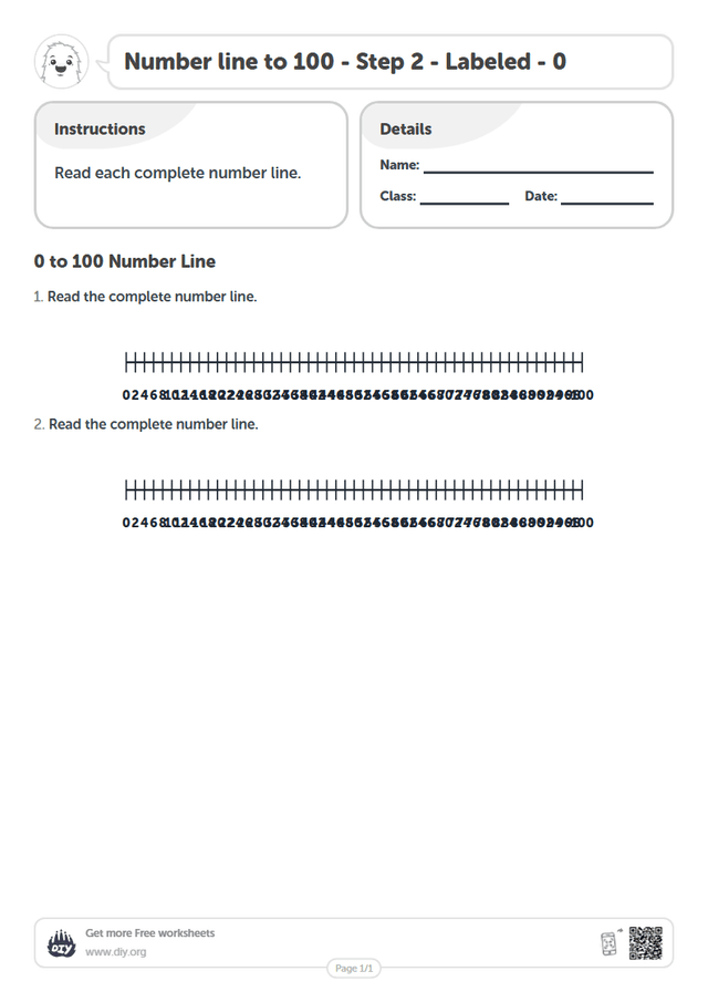 Number line to 100 - Step 2 - Labeled - 0 page 1