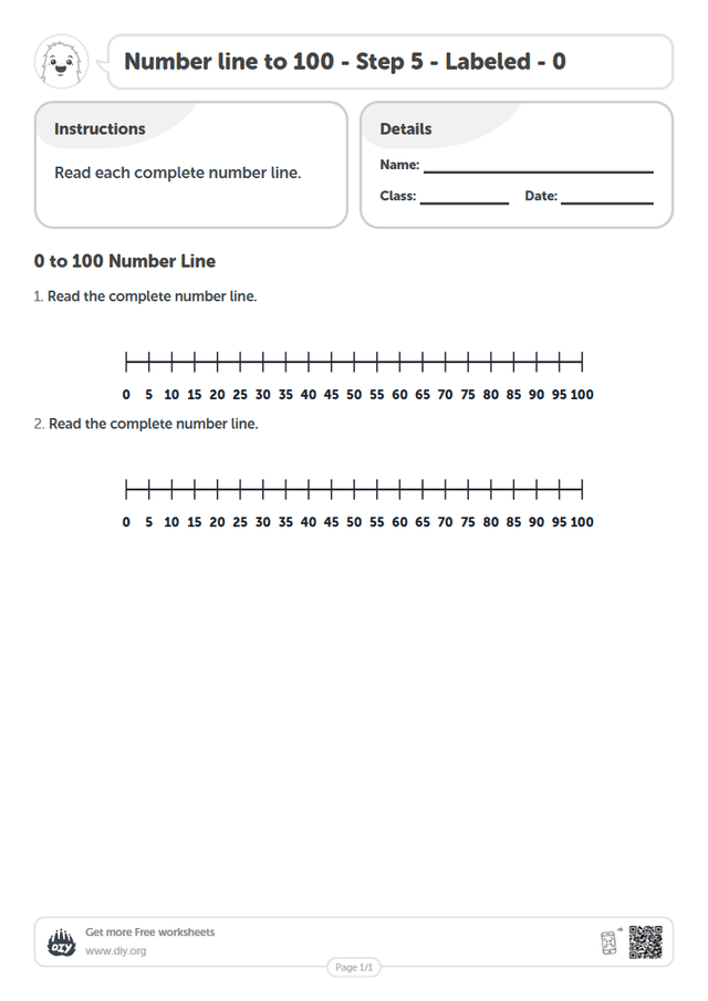 Number line to 100 - Step 5 - Labeled - 0 page 1