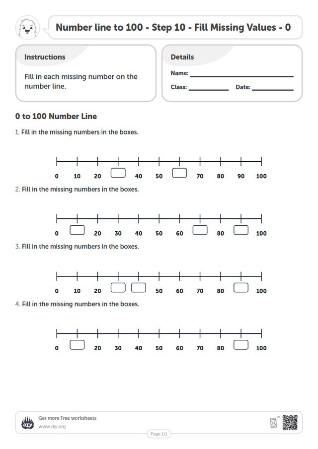 Number line to 100 - Step 10 - Fill Missing Values - 0 page 1