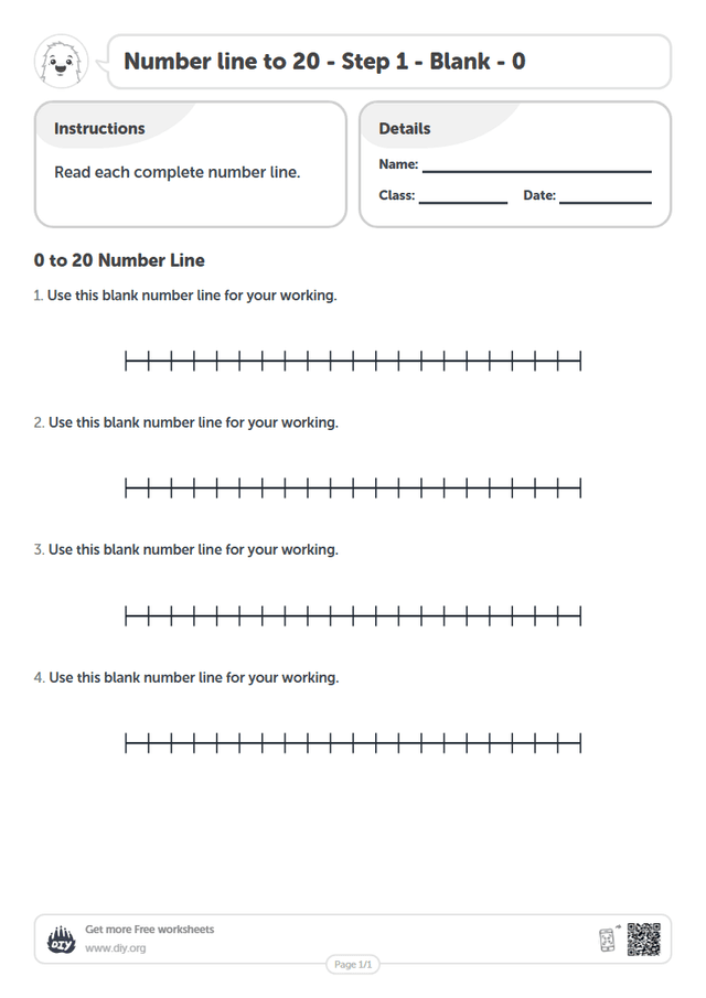 Number line to 20 - Step 1 - Blank - 0 page 1