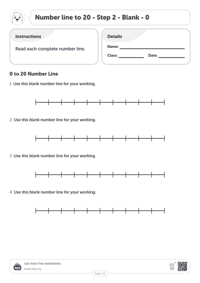 Number line to 20 - Step 2 - Blank - 0 page 1