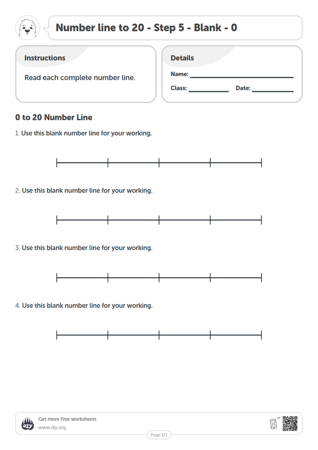 Number line to 20 - Step 5 - Blank - 0 page 1