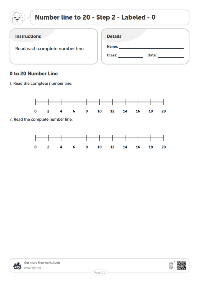 Number line to 20 - Step 2 - Labeled - 0 page 1