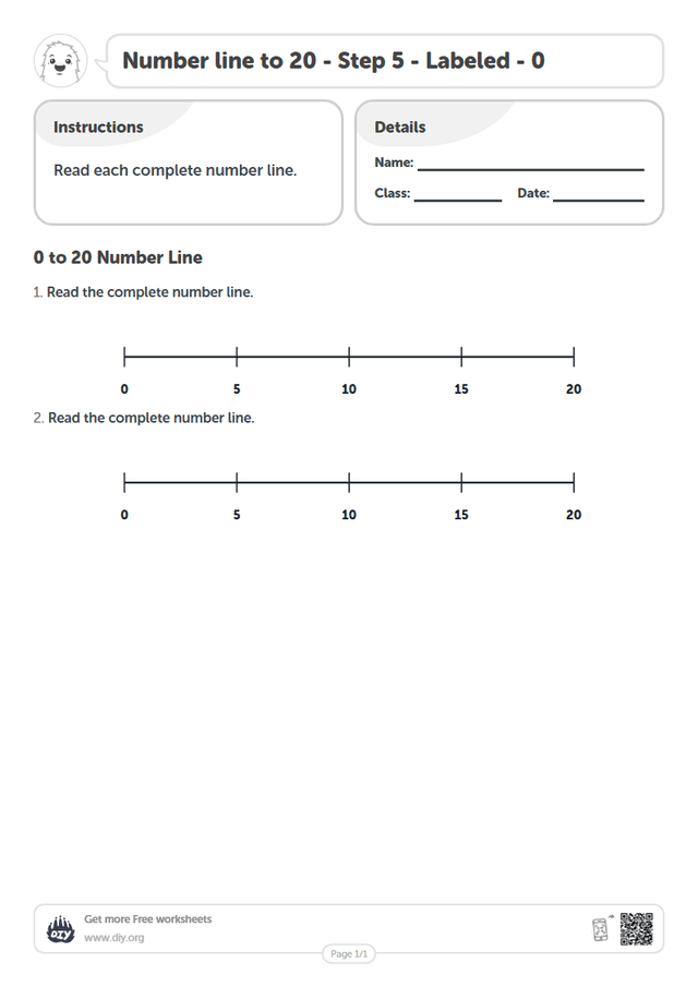 Number line to 20 - Step 5 - Labeled - 0 page 1
