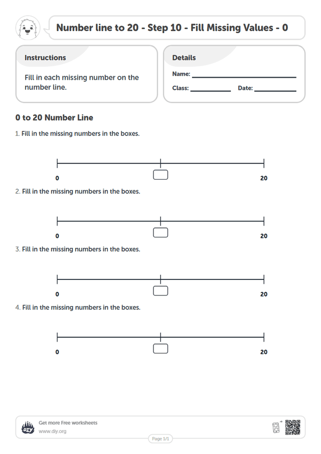 Number line to 20 - Step 10 - Fill Missing Values - 0 page 1