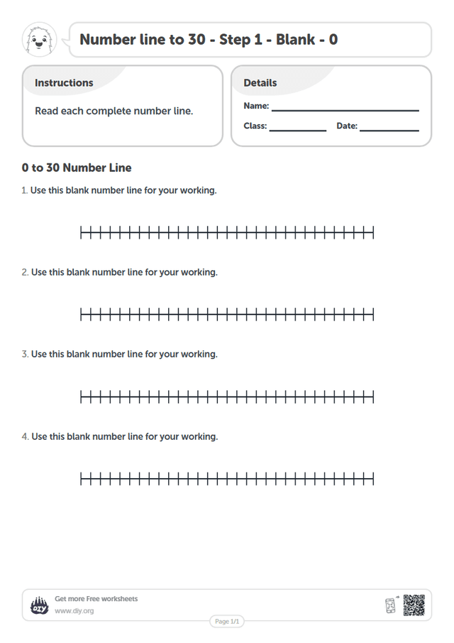 Number line to 30 - Step 1 - Blank - 0 page 1