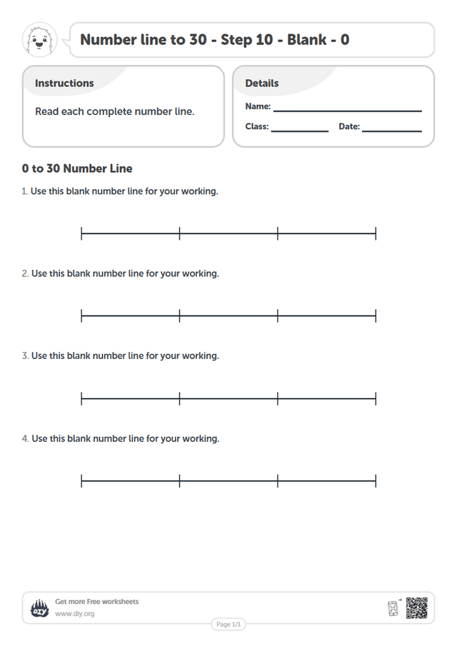 Number line to 30 - Step 10 - Blank - 0 page 1