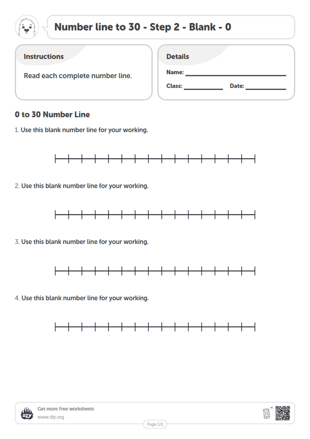Number line to 30 - Step 2 - Blank - 0 page 1