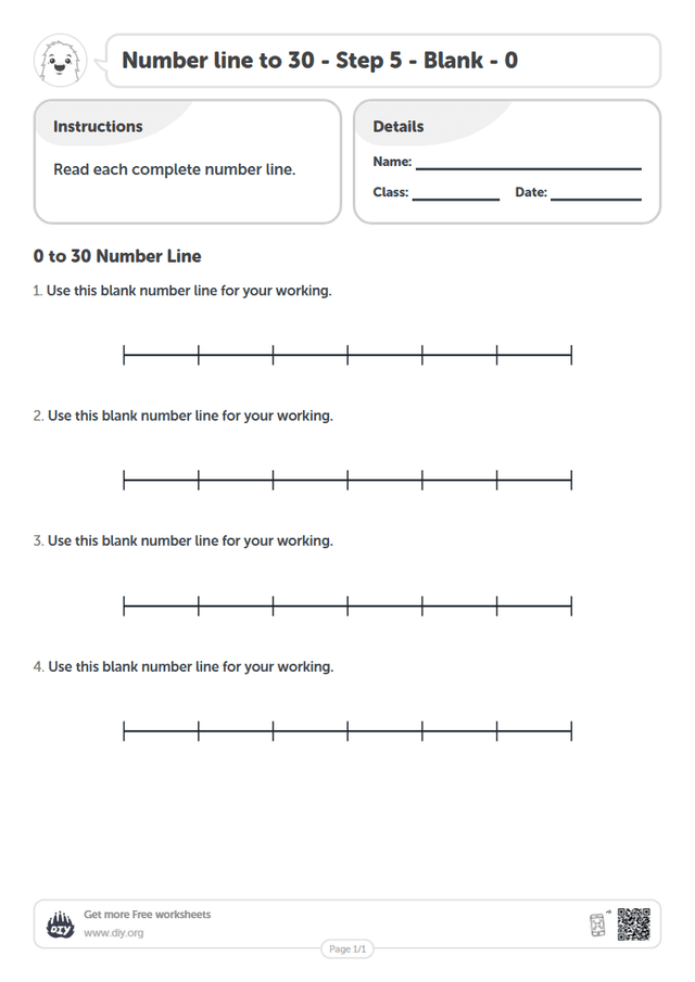 Number line to 30 - Step 5 - Blank - 0 page 1