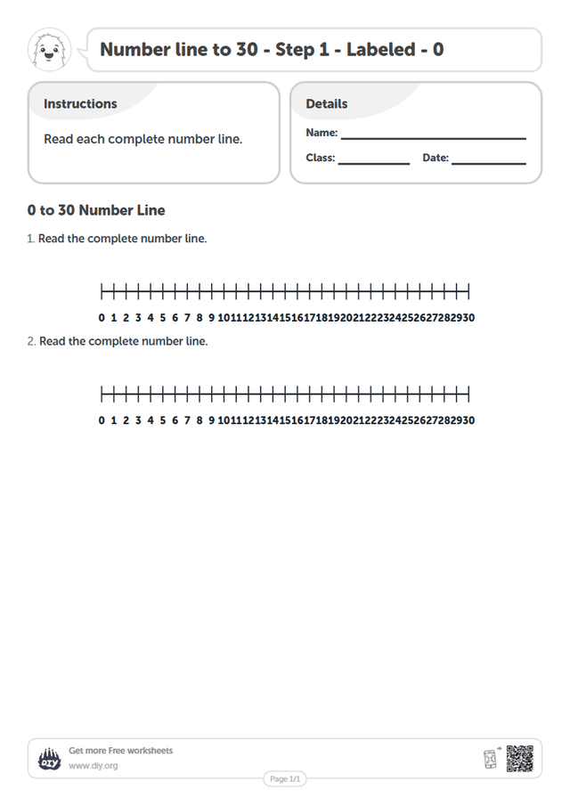 Number line to 30 - Step 1 - Labeled - 0 page 1