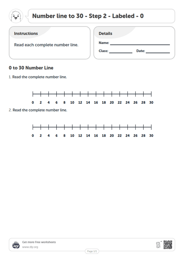 Number line to 30 - Step 2 - Labeled - 0 page 1