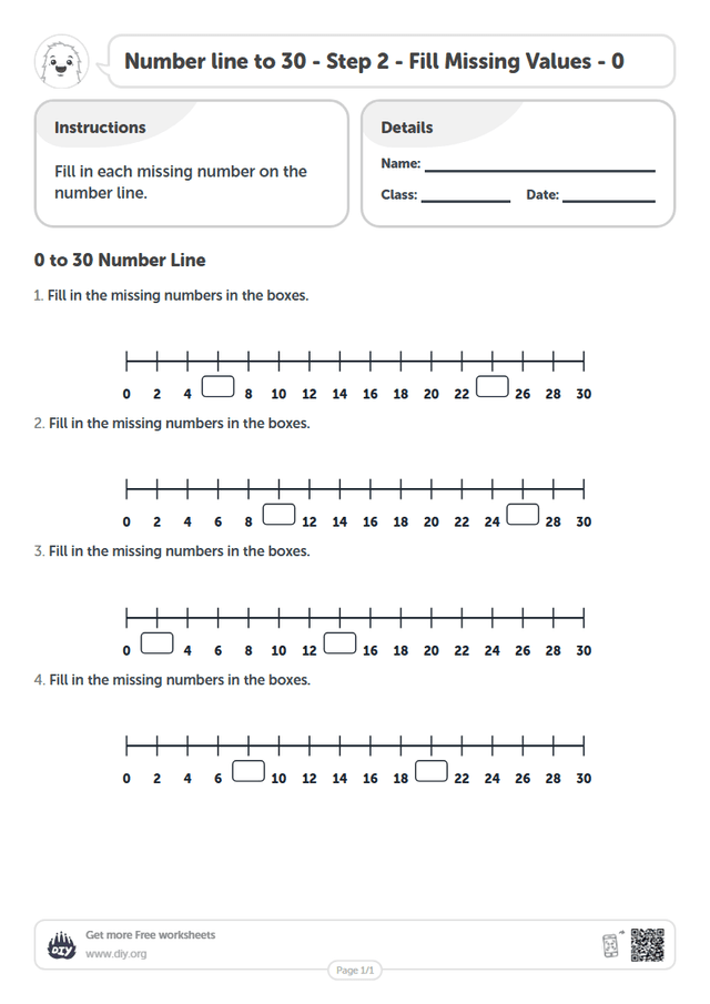 Number line to 30 - Step 2 - Fill Missing Values - 0 page 1
