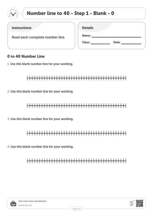 Number line to 40 - Step 1 - Blank - 0 page 1