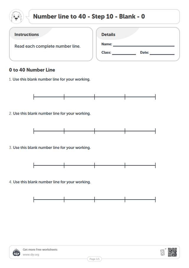 Number line to 40 - Step 10 - Blank - 0 page 1