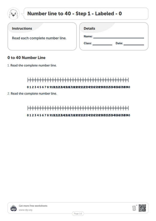Number line to 40 - Step 1 - Labeled - 0 page 1