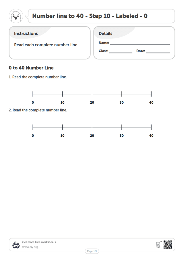 Number line to 40 - Step 10 - Labeled - 0 page 1