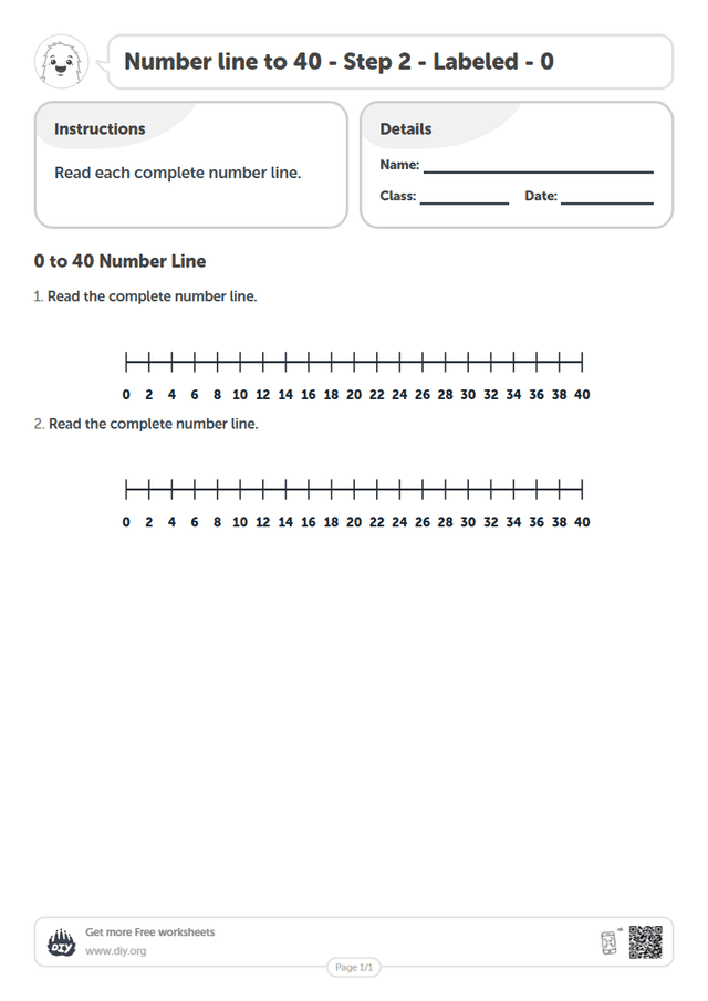 Number line to 40 - Step 2 - Labeled - 0 page 1