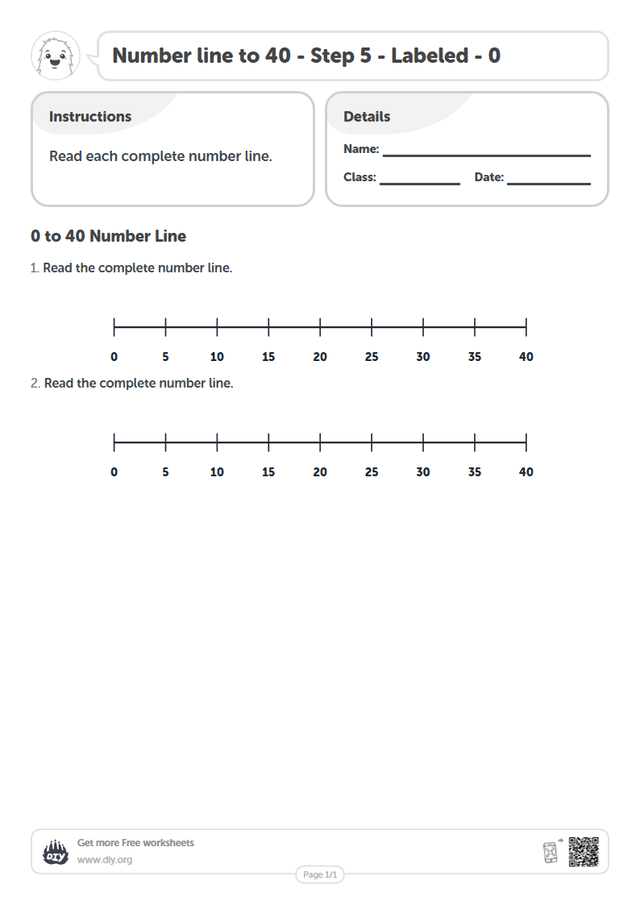 Number line to 40 - Step 5 - Labeled - 0 page 1