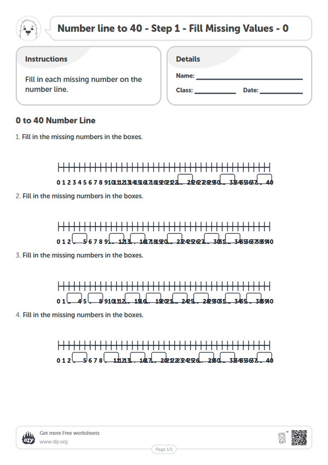 Number line to 40 - Step 1 - Fill Missing Values - 0 page 1