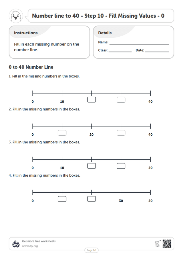 Number line to 40 - Step 10 - Fill Missing Values - 0 page 1