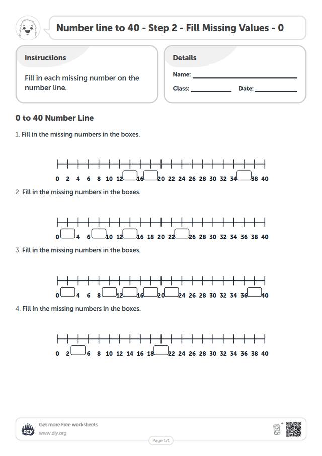 Number line to 40 - Step 2 - Fill Missing Values - 0 page 1